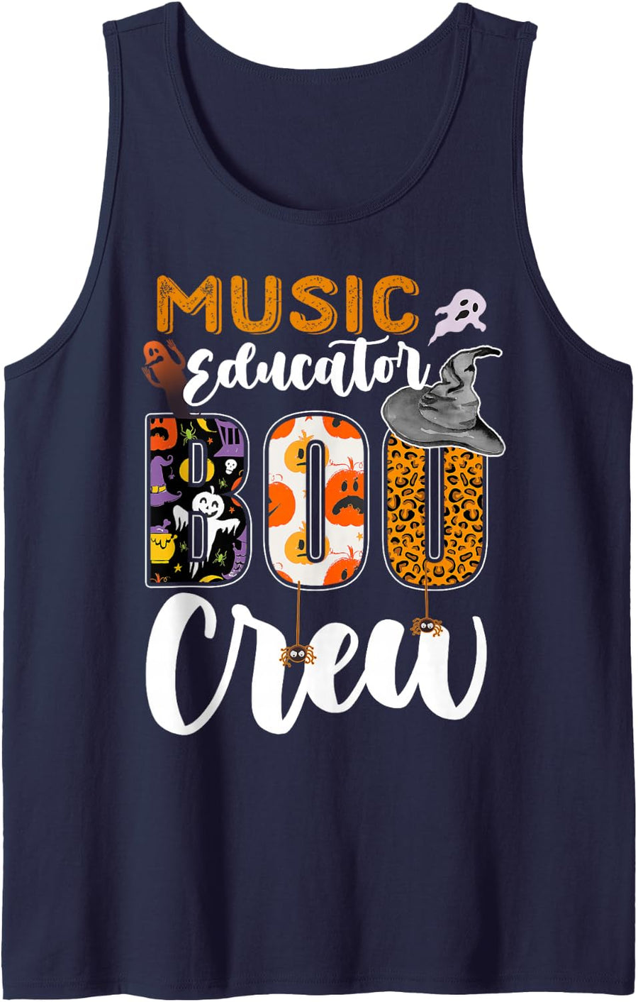 Music Educator Boo Crew Halloween Costume Matching Sleeveless Tank Top - Navy Blue