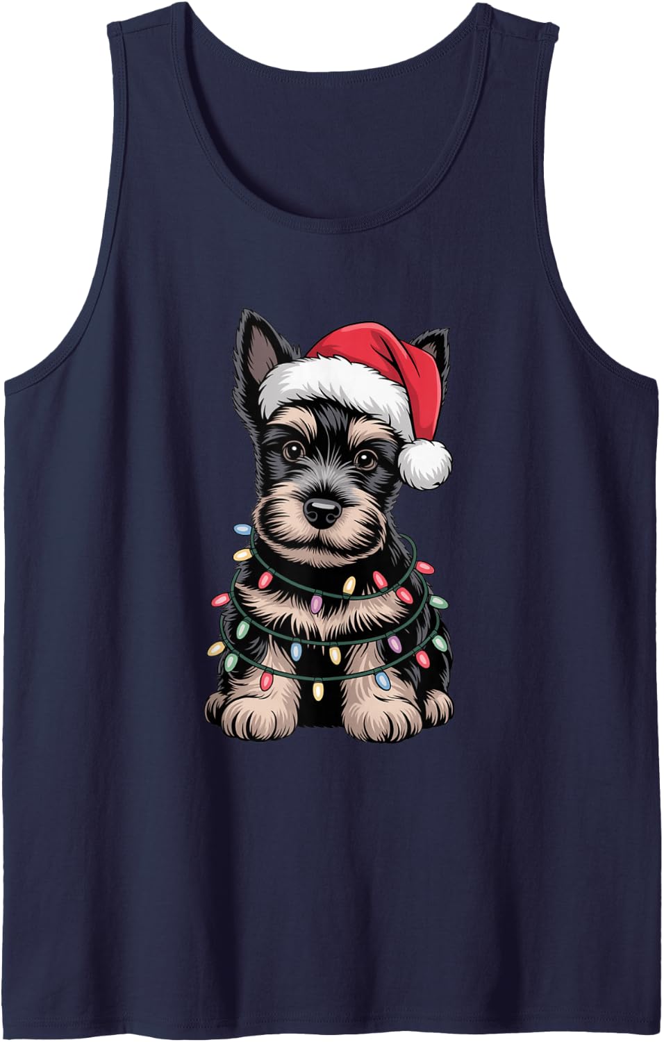 Cute Funny Scottish Terrier Puppy Christmas Lights Dog Lover Sleeveless Tank Top - Navy Blue