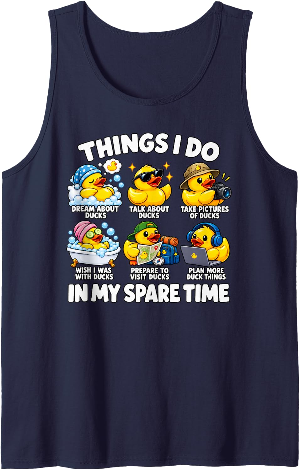 Things I Do in My Spare Time Funny Rubber Duck Sleeveless Tank Top - Navy Blue