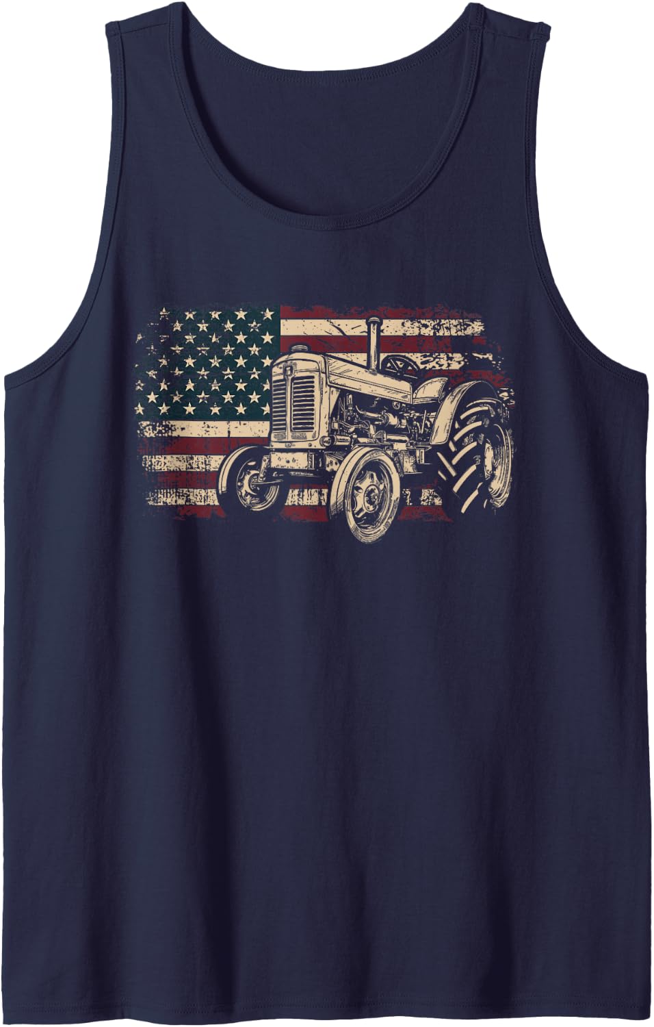 Farm Tractor Proud Farmer Patriotic American Flag Tractor Tank Top - Navy Blue