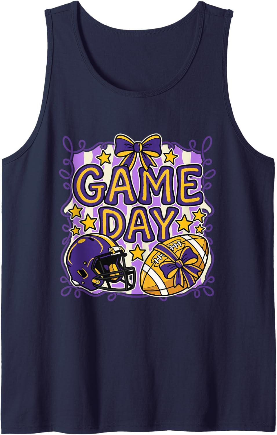 Game Day - Purple & Gold Football Fan Football Player Sleeveless Tank Top - Navy Blue