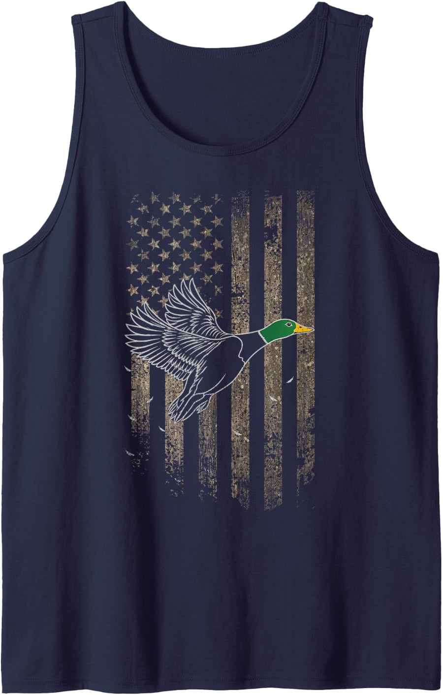 Vintage Camouflage American Flag Mallard Duck Hunting Sleeveless Tank Top - Navy Blue