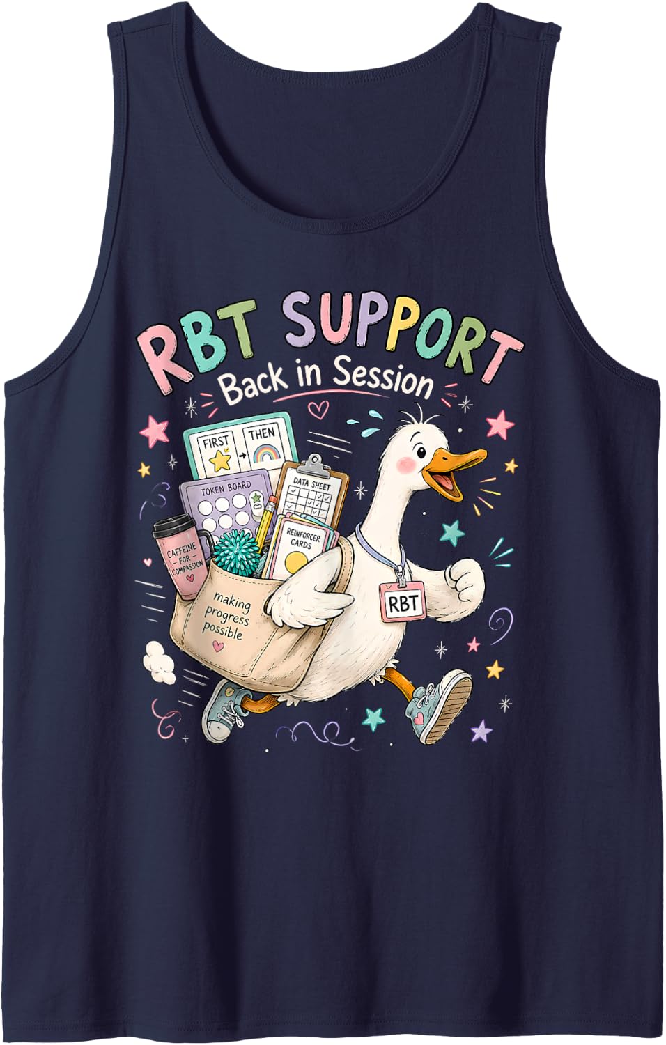 RBT Support Back in Session Behavior Analyst Back to School Sleeveless Tank Top - Navy Blue