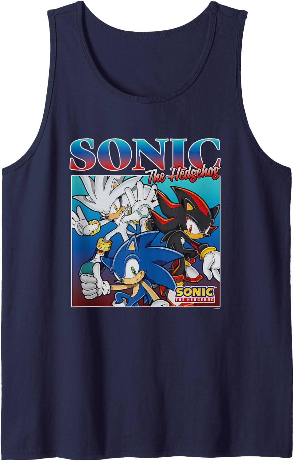 Sonic The Hedgehog Silver Sonic & Shadow Group Shot Tank Top - Navy Blue