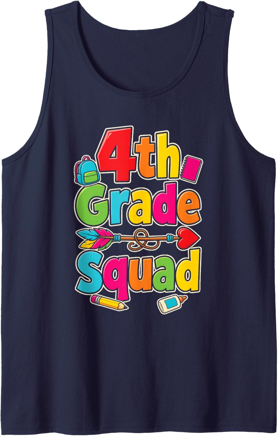 4th Grade Squad Elementary School Matching Kids Gift Sleeveless Tank Top - Navy Blue