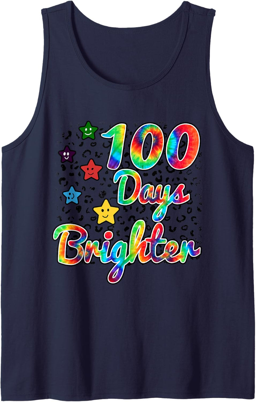 Tie Dye 100 Days Brighter Student Happy 100th Day of School Sleeveless Tank Top - Navy Blue