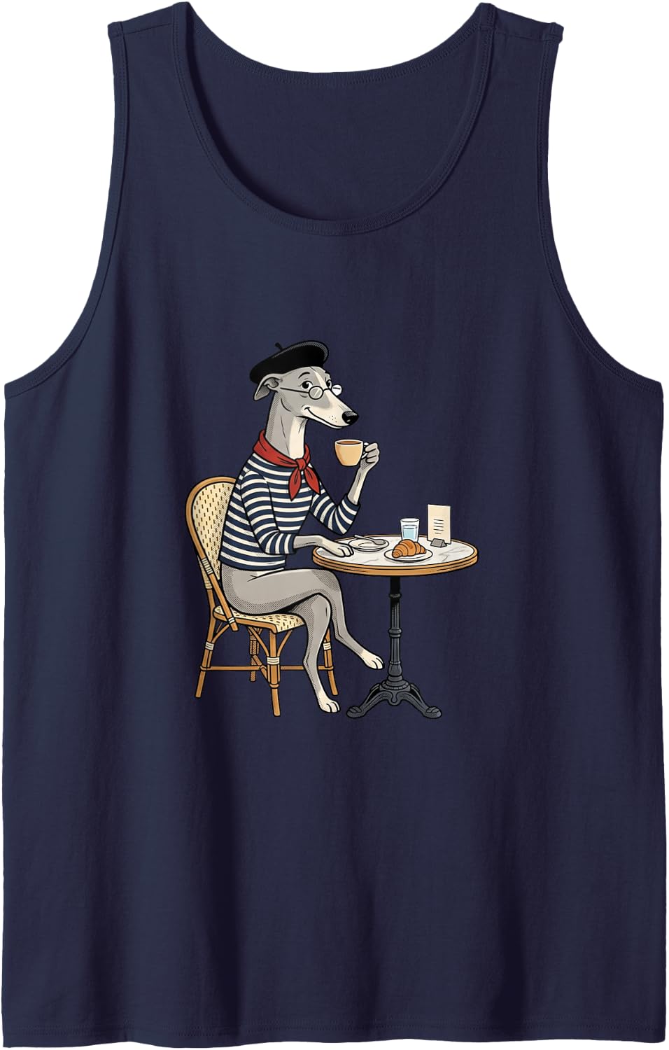 Italian Greyhound Paris Cafe Coffee Dog Lover Vintage Art Tank Top - Navy Blue