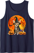 Funny Witch Chihuahua Dog Spooky Fall Halloween Sleeveless Tank Top - Navy Blue