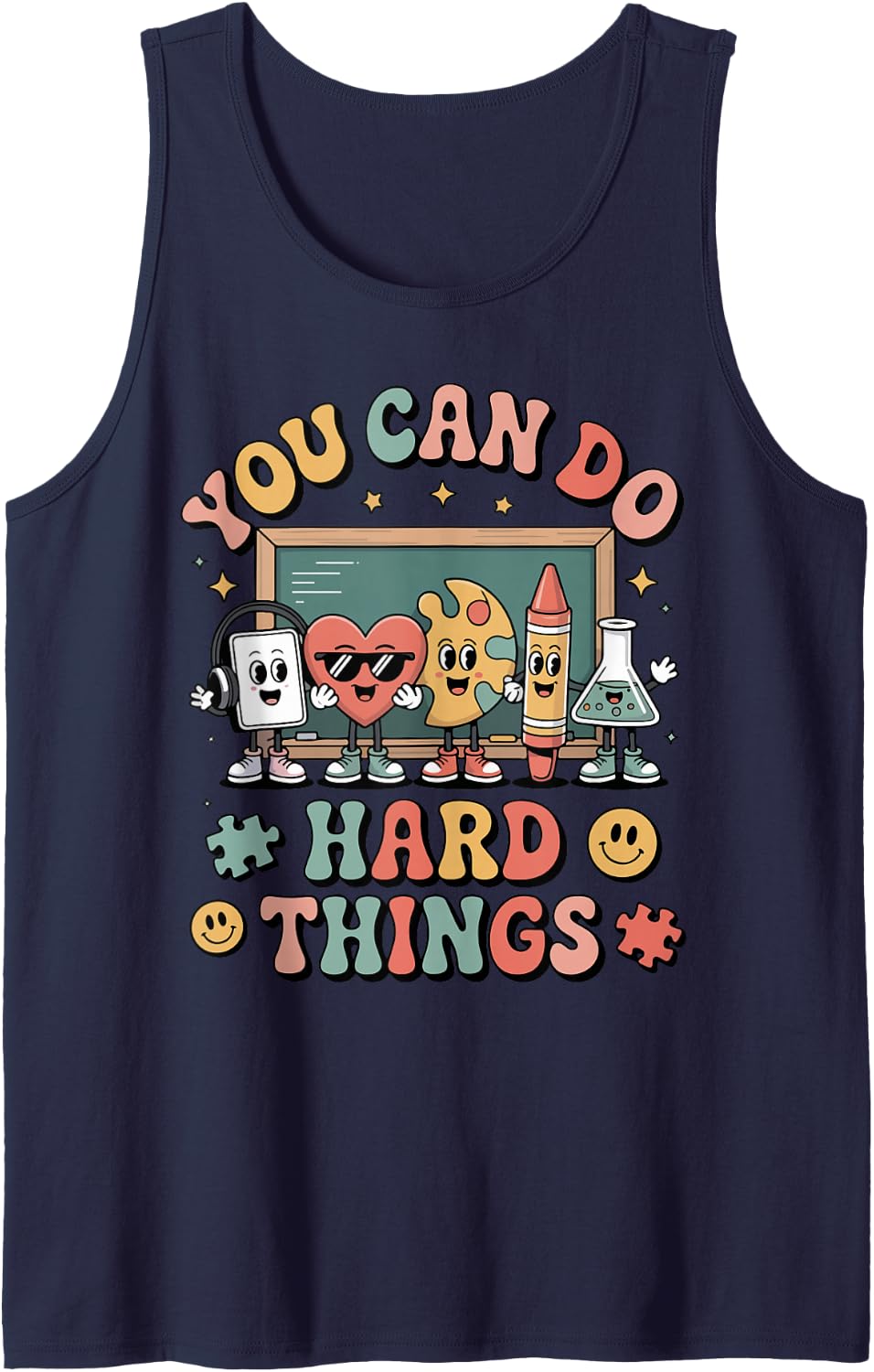 You Can Do Hard Things PreK SPED Science Teacher Back School Tank Top - Navy Blue