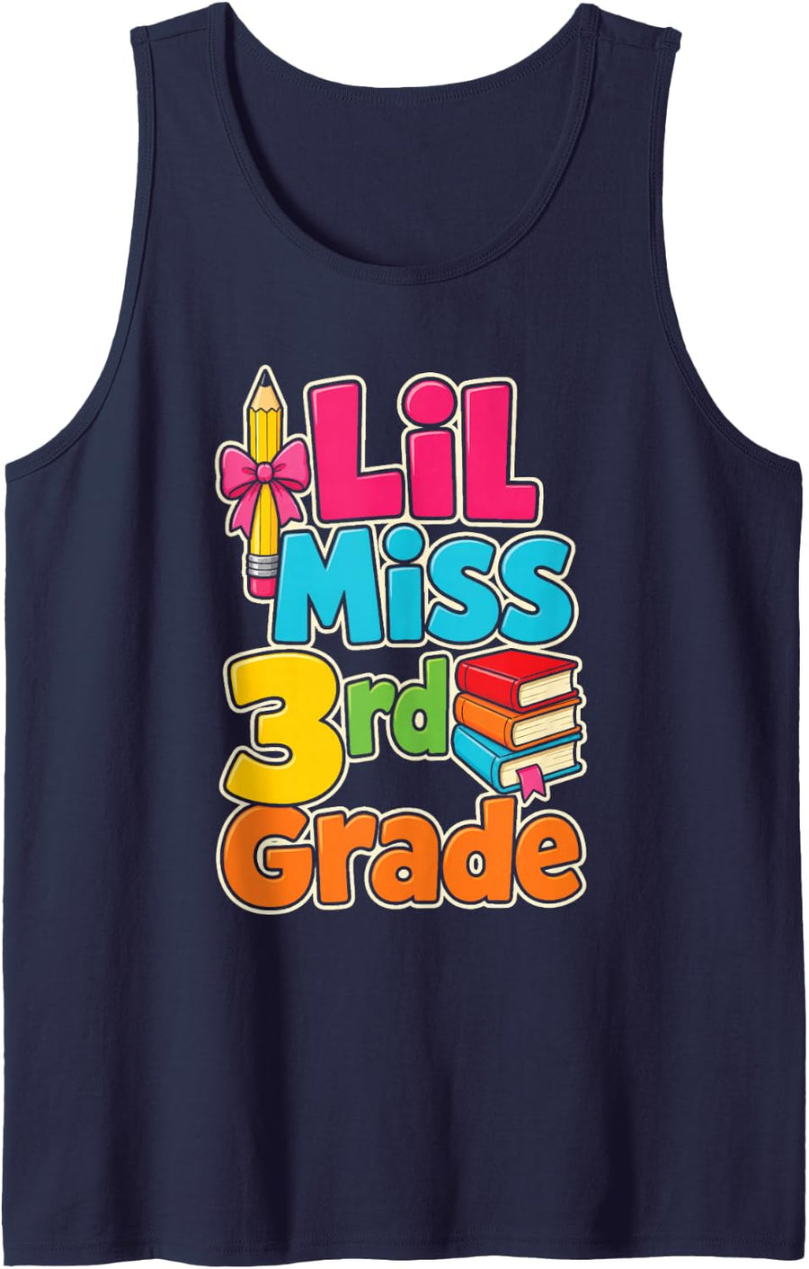3rd Grade Lil Miss First Day of School Girls Gift Sleeveless Tank Top - Navy Blue