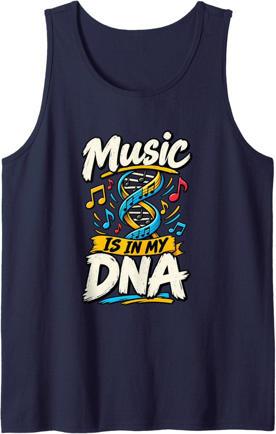 Music is in My DNA Funny Music Lover Musician Sleeveless Tank Top - Navy Blue