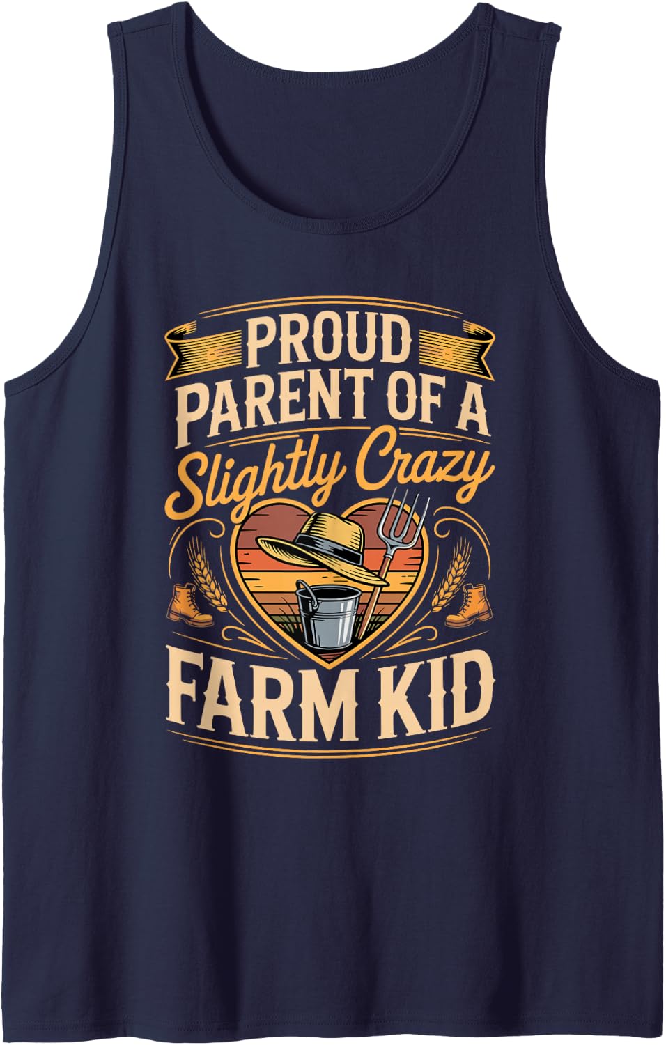 Proud Parent of a Slightly Crazy Farm Kid Farmer Tank Top - Navy Blue