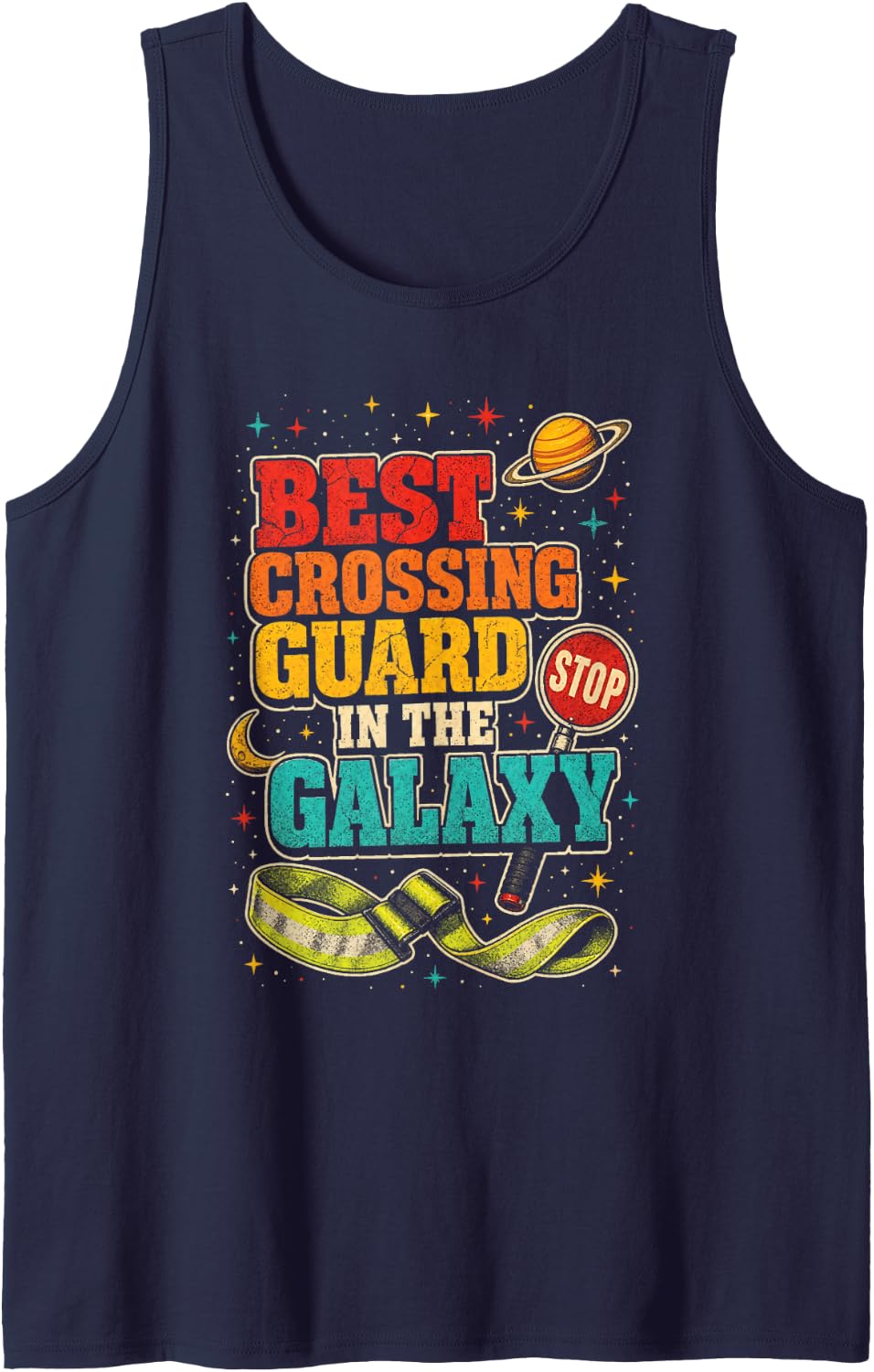 Crossing Guard in The Galaxy Elementary School Safety Gift Sleeveless Tank Top - Navy Blue
