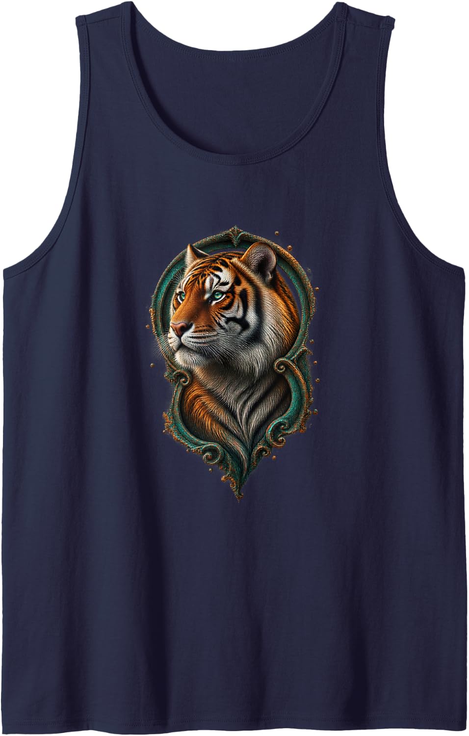 Tiger with Verdigris Arch Striped Big Cat Art Sleeveless Tank Top - Navy Blue