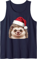 Funny Hedgehog Santa Hat Christmas Wildlife Lover Sleeveless Tank Top - Navy Blue
