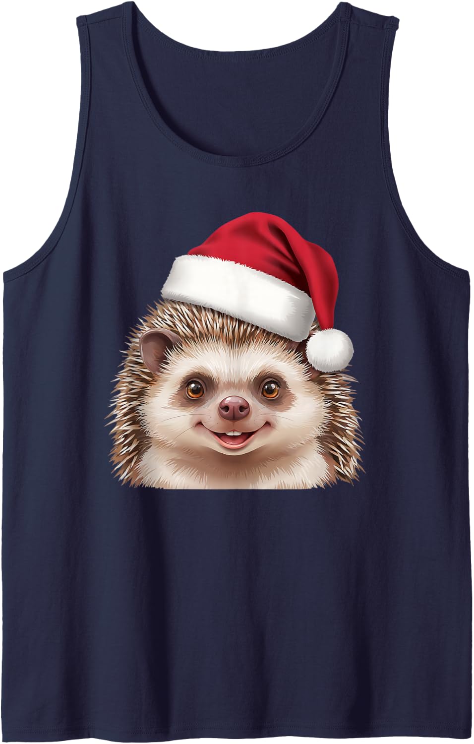 Funny Hedgehog Santa Hat Christmas Wildlife Lover Sleeveless Tank Top - Navy Blue