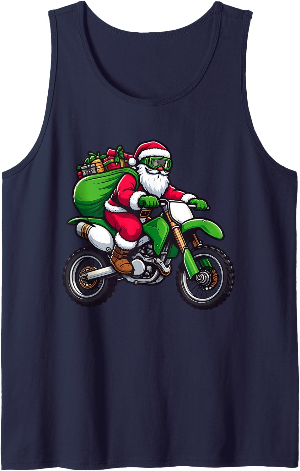 Santa Riding Dirt Bike Christmas Pajama Biker Toddler Boys Sleeveless Tank Top - Navy Blue