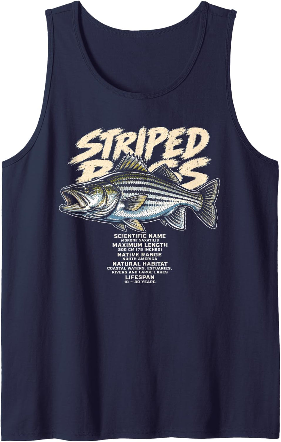 Striped Bass Angler Fishing Graphic Fish Dad Men Boys Sleeveless Tank Top - Navy Blue