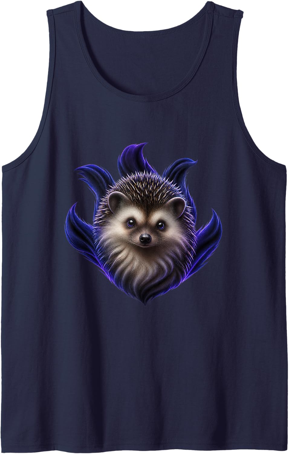 Hedgehog with Indigo Velvet Rays Woodland Art Sleeveless Tank Top - Navy Blue