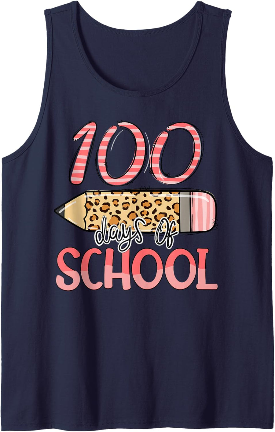 100 Days of School Leopard Teacher Kids 100th Day of School Sleeveless Tank Top - Navy Blue