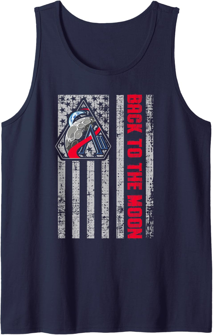 Artemis II Patch Us Flag Back to The Moon Patriotic Sleeveless Tank Top - Navy Blue