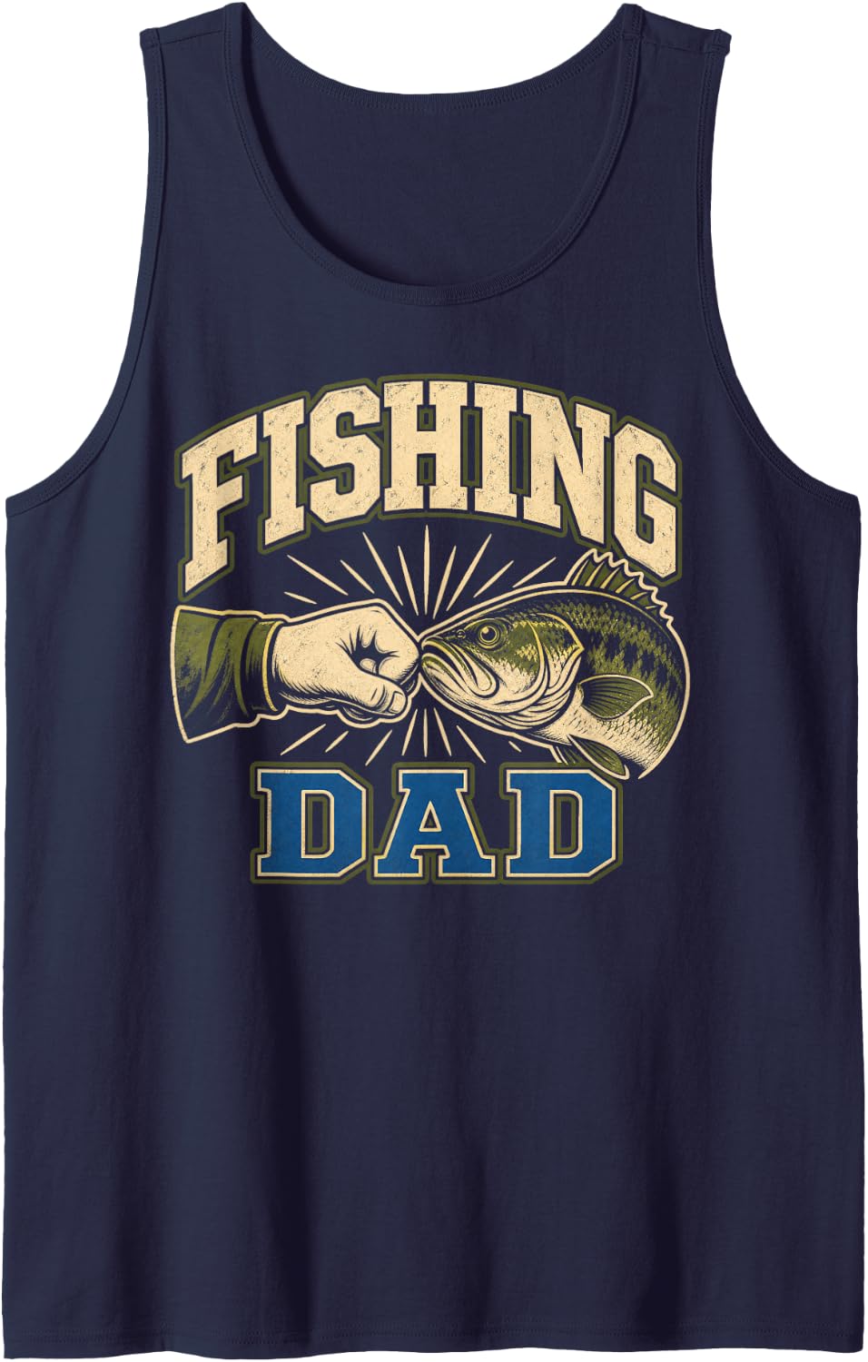 Men's Fishing Dad Father Angler Bass Sleeveless Tank Top - Navy Blue