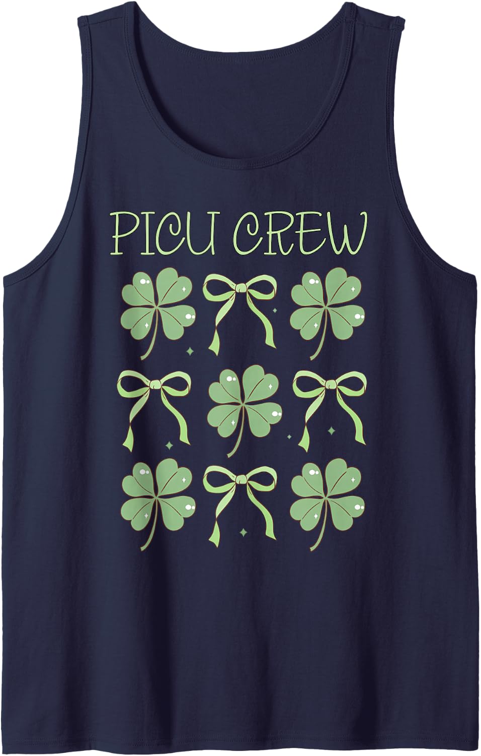 Coquette Bow PICU Crew Nurse RN Nursing St Patrick's Day Sleeveless Tank Top - Navy Blue