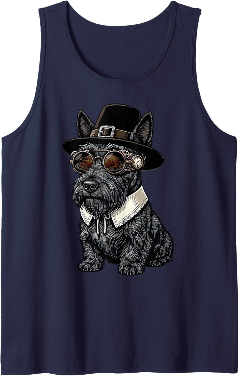 Scottish Terrier Scottie Vintage Retro Turkey Day Dinner Sleeveless Tank Top - Navy Blue