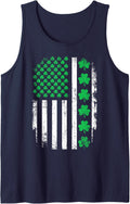 US American Flag with Shamrocks St Patricks Day Sleeveless Tank Top - Navy Blue