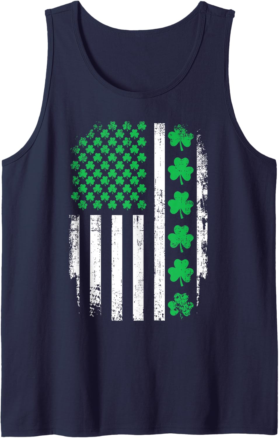 US American Flag with Shamrocks St Patricks Day Sleeveless Tank Top - Navy Blue
