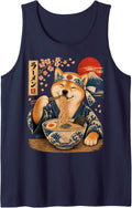 Shiba Inu Dog Eating Ramen Japanese Shiba Inu Sleeveless Tank Top - Navy Blue