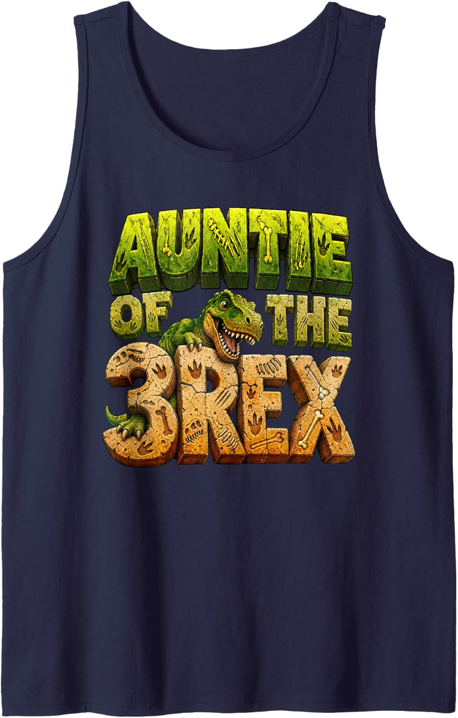 T-Rex Aunt Auntie of The Three Rex 3rd Birthday Boy Sleeveless Tank Top - Navy Blue