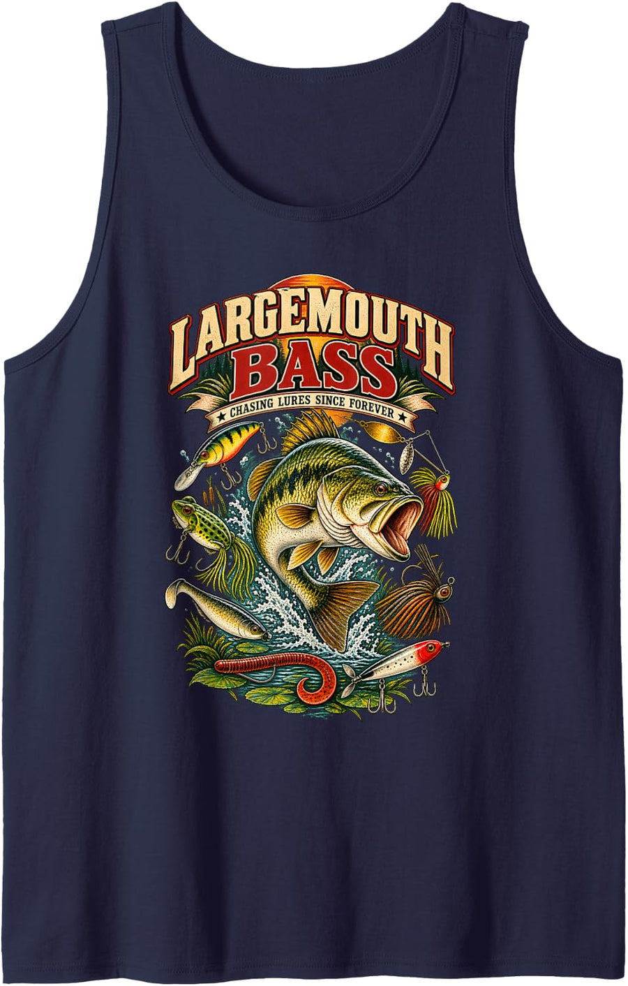Classic Largemouth bass Fishing Lures Men Kids Sleeveless Tank Top - Navy Blue