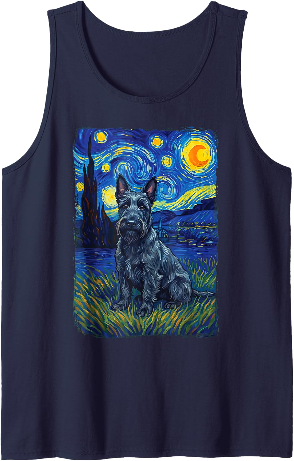 Scottish Terrier Starry Night Sleeveless Tank Top - Navy Blue