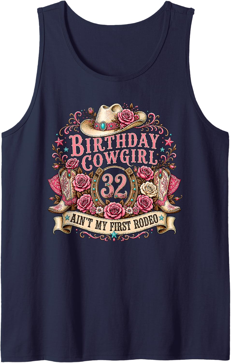 32nd Birthday Cowgirl 32 Year Old Country Western Girl Women Tank Top - Navy Blue