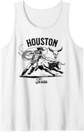 Houston Texas Rodeo Bull Rider Steer Wrangler Cowboy Tank Top - White