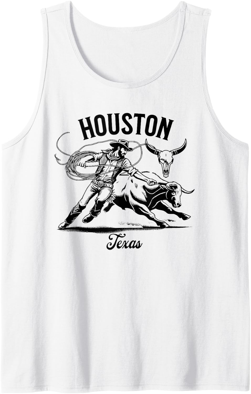 Houston Texas Rodeo Bull Rider Steer Wrangler Cowboy Tank Top - White