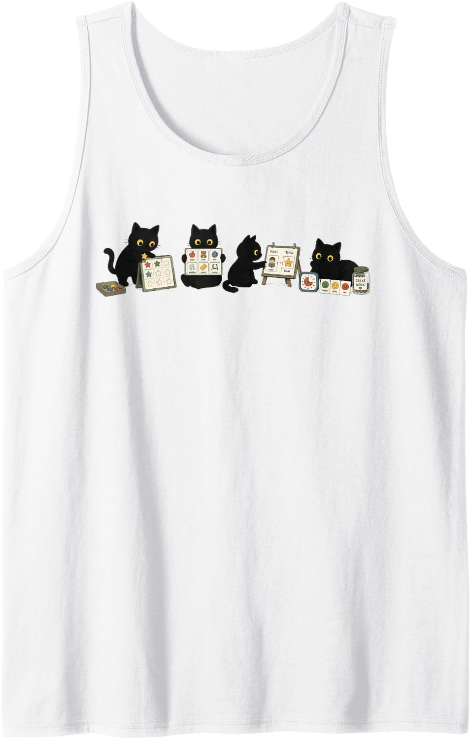 Behavior Analyst ABA Squad Black Cat Autism ABA Therapy Sleeveless Tank Top - White