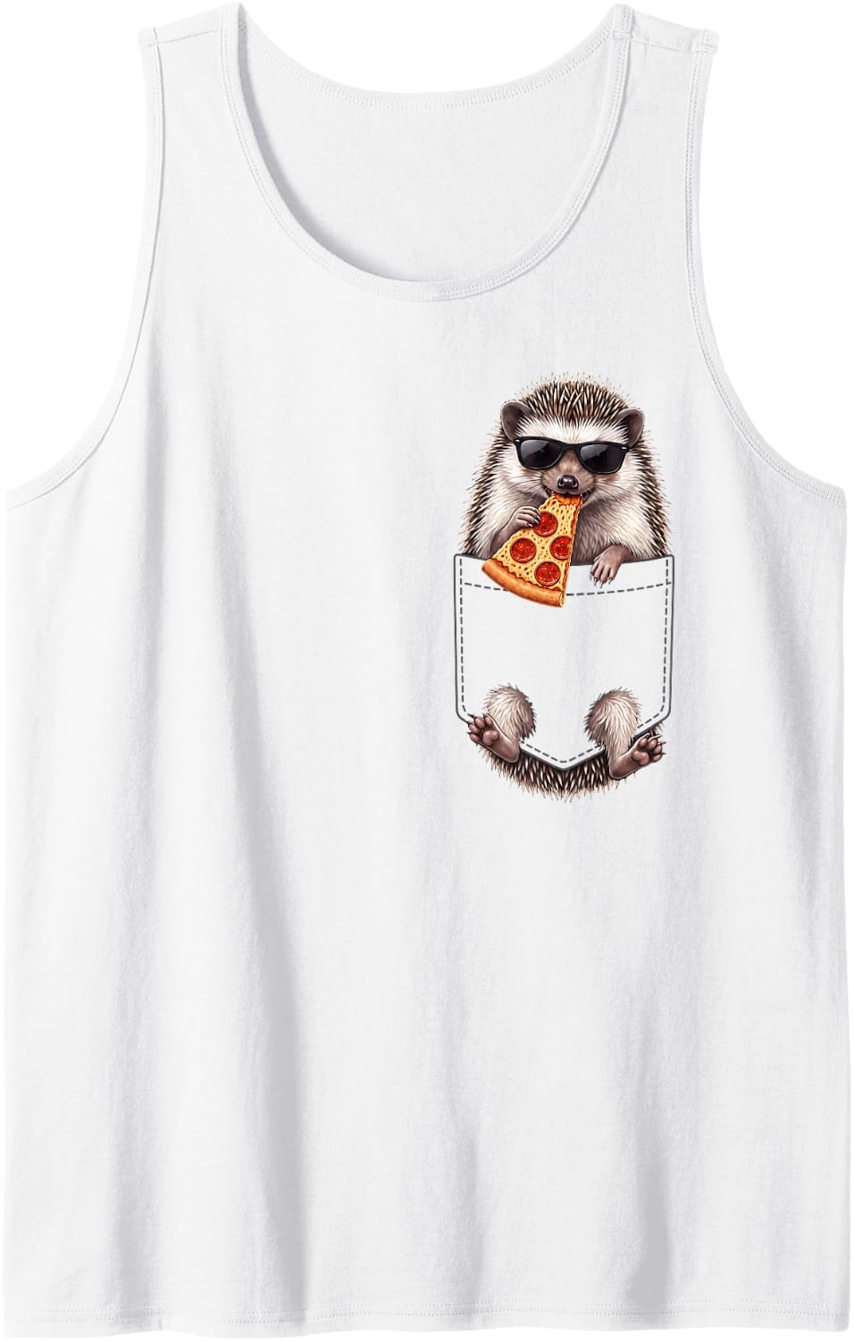 Hedgehog Pocket Pizza Slice Italian Food Lover Sleeveless Tank Top - White