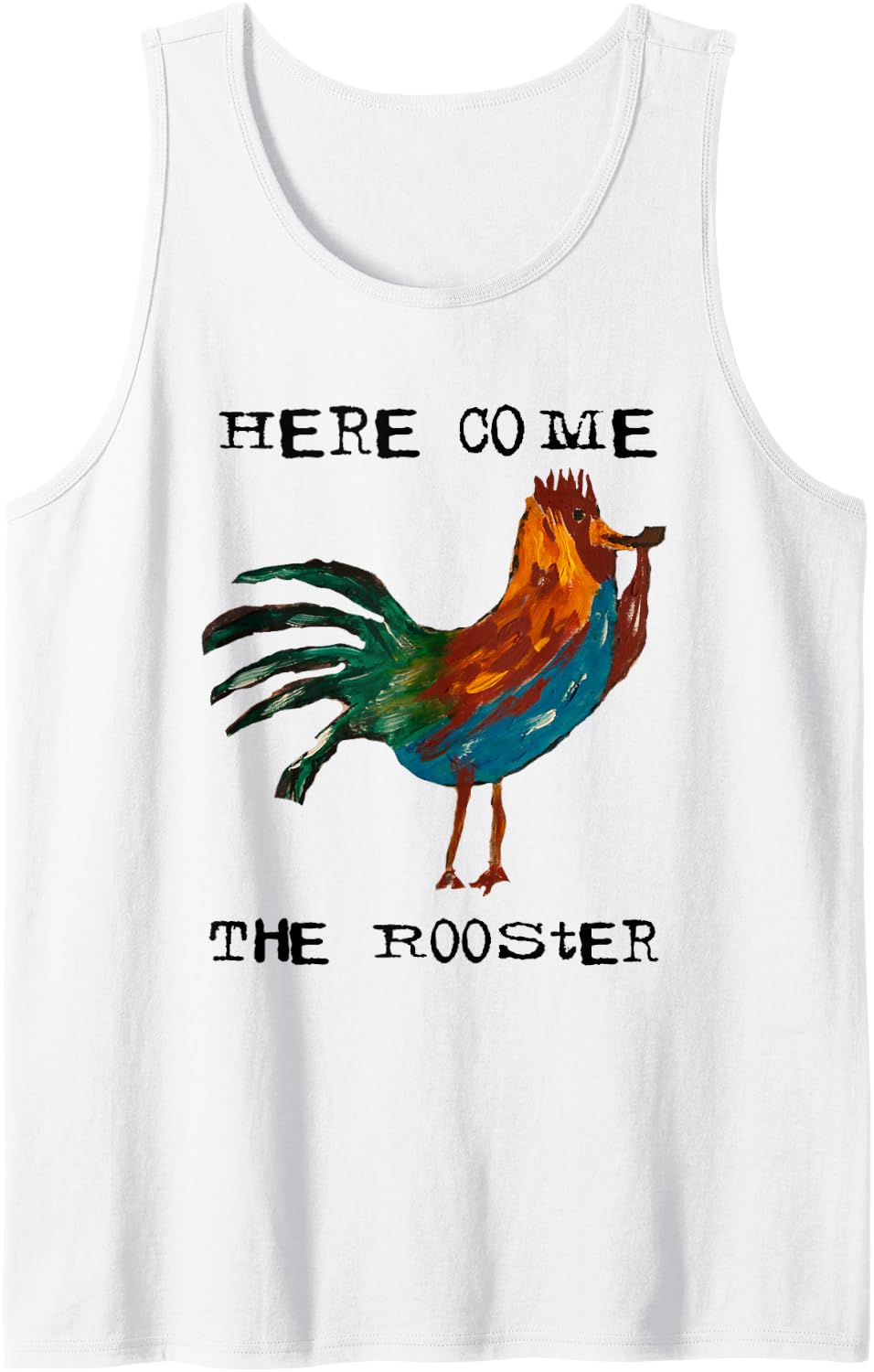 Rooster Hand Painted Grunge-ish 90s Sleeveless Tank Top - White