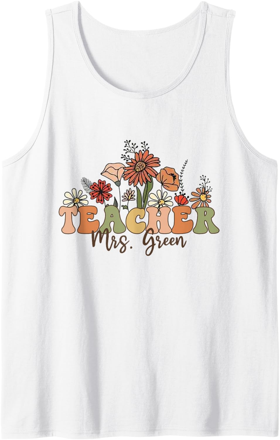 Personalized Name Teacher Mrs. Green Back to School Custom Sleeveless Tank Top - White