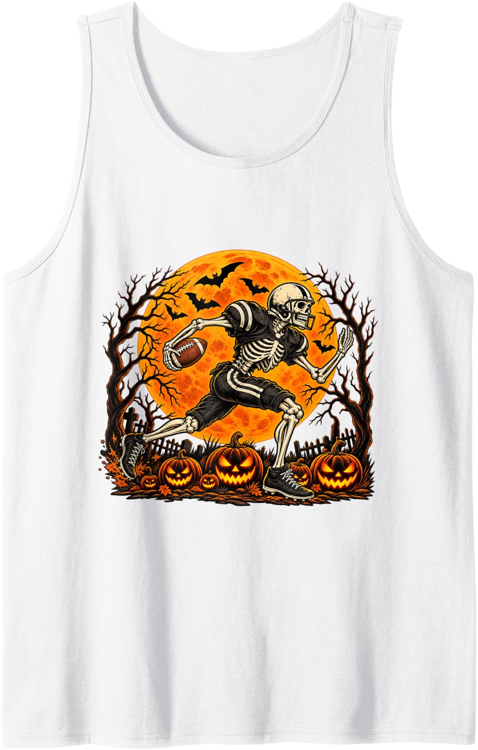 Halloween Skeleton American Football Player Spooky Design Sleeveless Tank Top - White