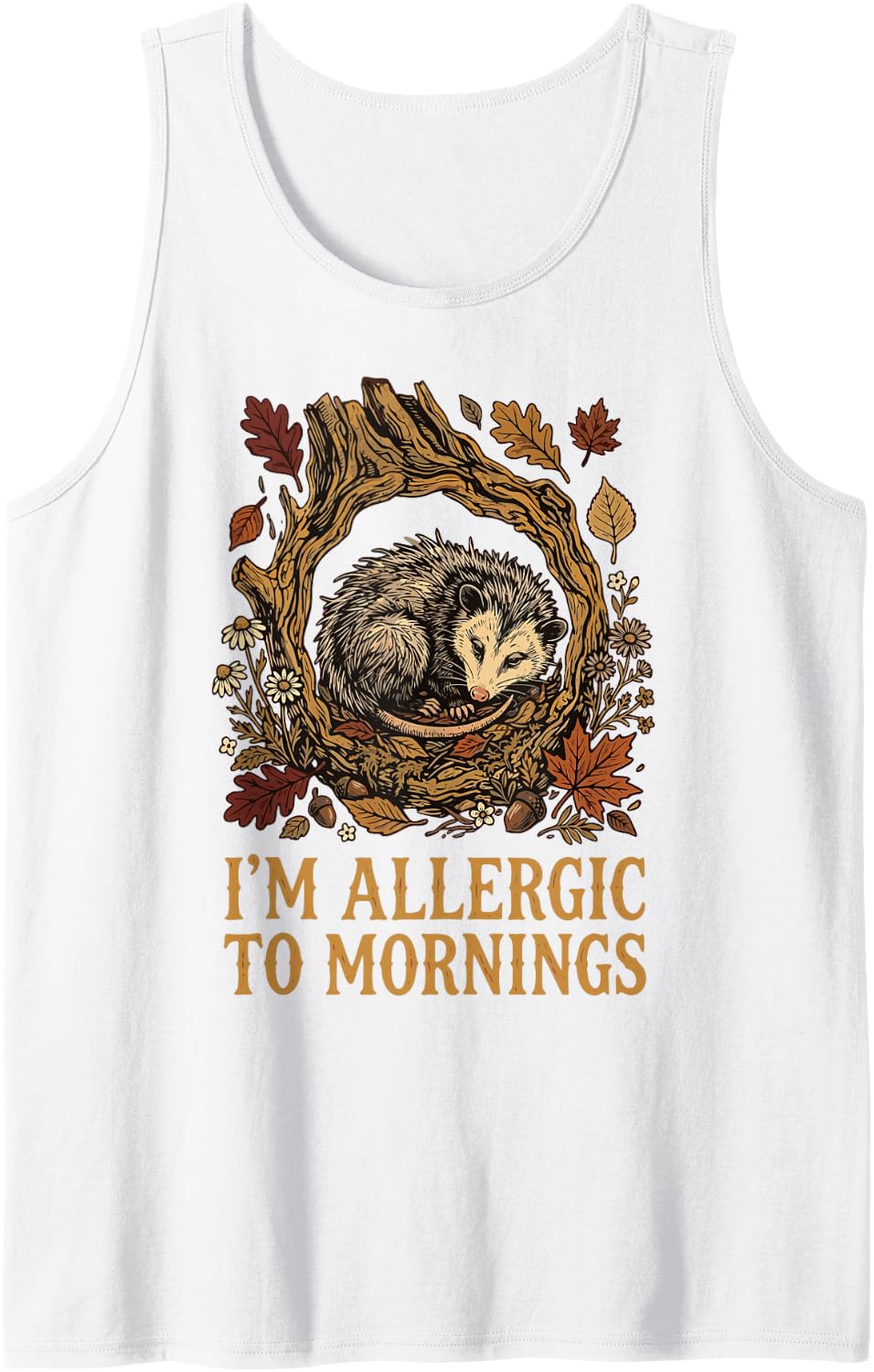 Hedgehog Autumn I'm Allergic to Mornings Sleeveless Tank Top - White