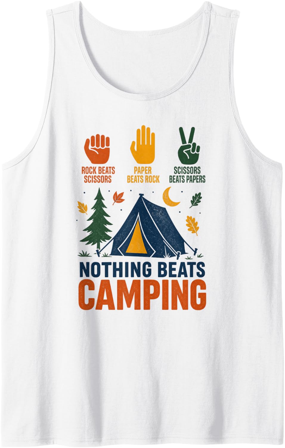 Nothing Beats Camping Rock Paper Scissors Tank Top - White