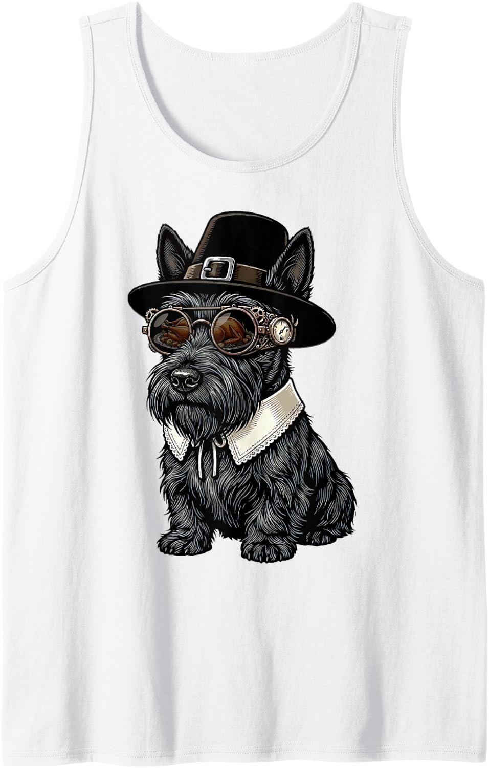 Scottish Terrier Scottie Vintage Retro Turkey Day Dinner Sleeveless Tank Top - White