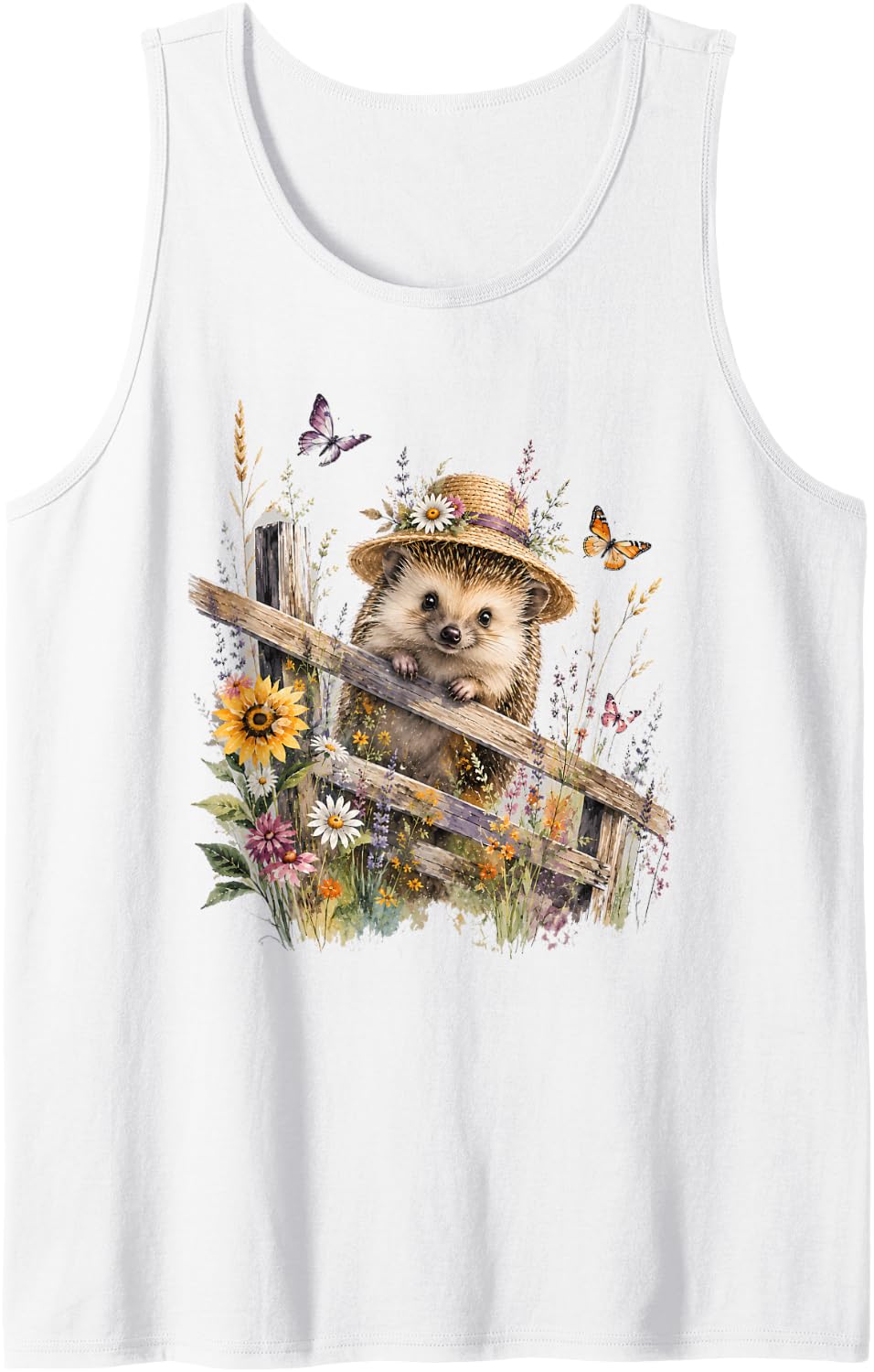 Cool Hedgehog Riding Beautiful Floral Hedgehog Graphic Tank Top - White