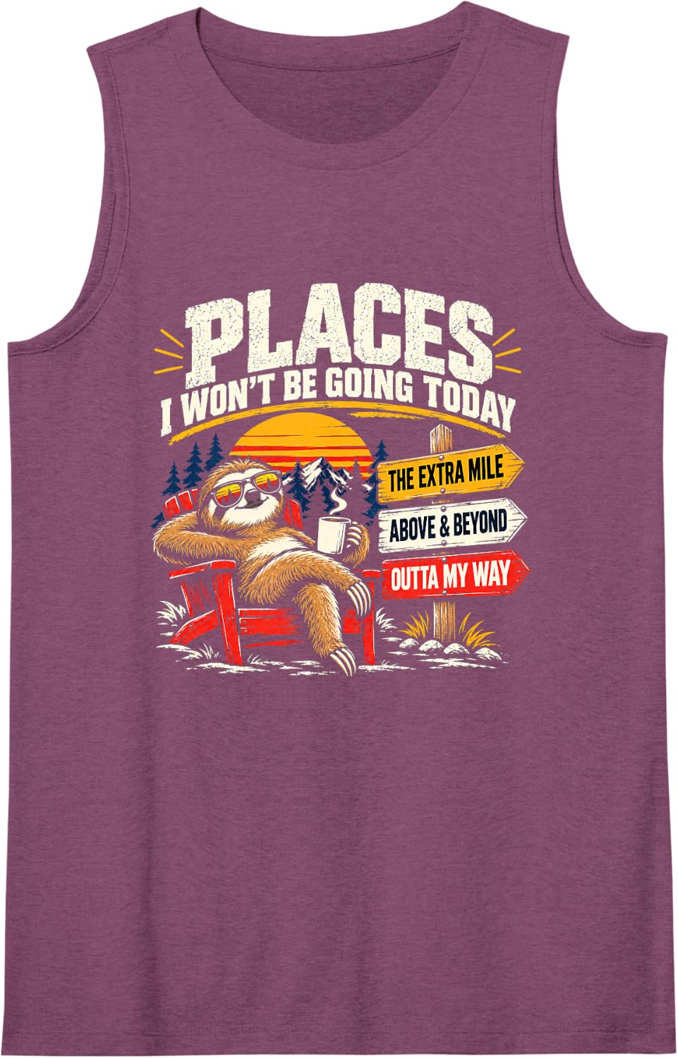 Lazy Sloth Places I Won't Be Going Today Funny Sarcastic Sleeveless Tank Top - Purple