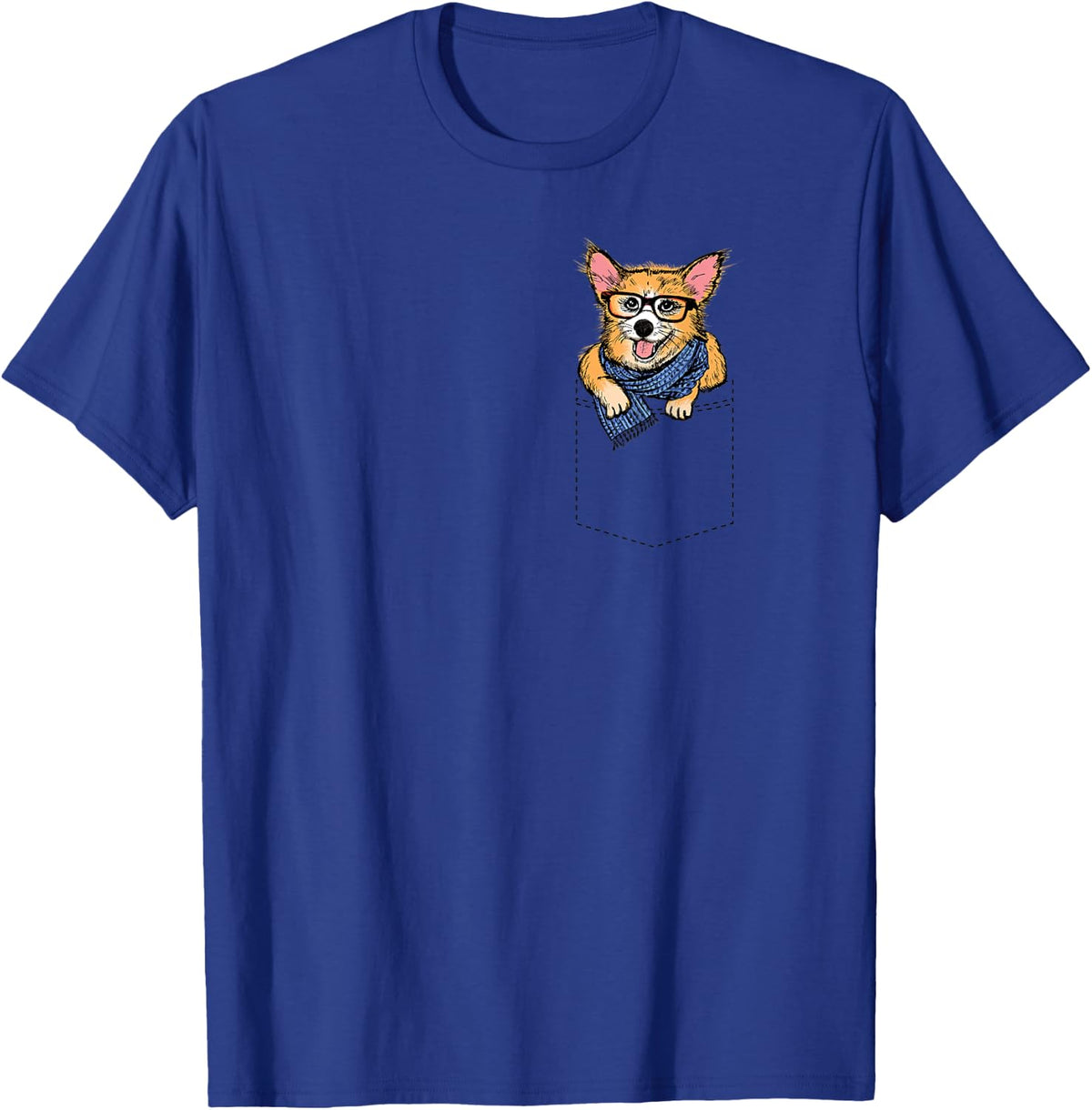 Cute Welsh Corgi in Pocket Dog with Glasses T-Shirt - Royal Blue