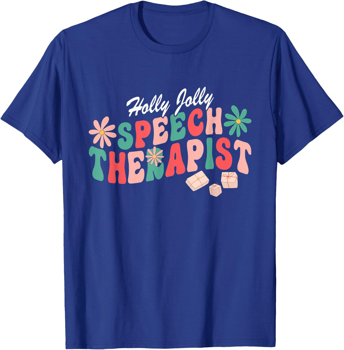 Christmas Holly Retro Groovy Jolly Xmas Speech Therapist T-Shirt - Royal Blue