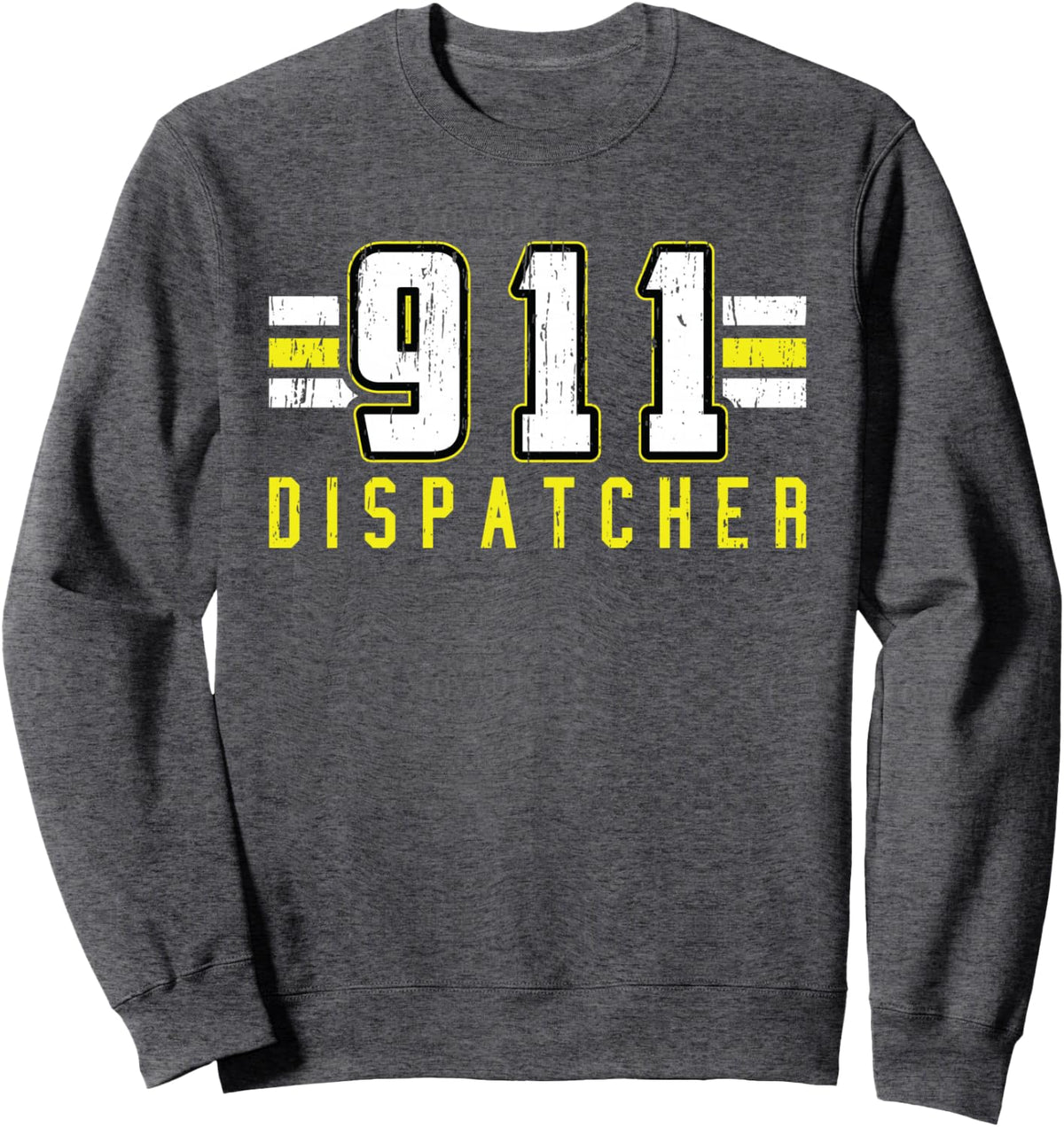 911 American Flag Dispatcher Thin Gold Line Operator Sweatshirt - Adult Unisex Dark Heather Grey